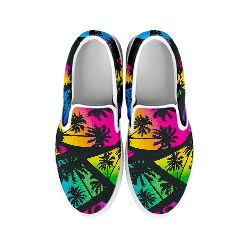 EDM Beach Palm Tree Pattern Print White Slip On Sneakers