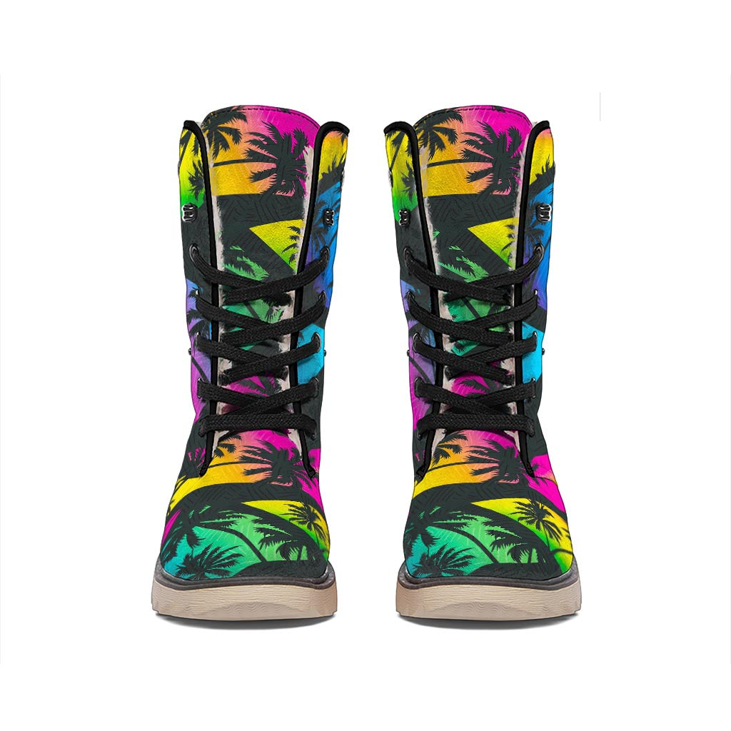 EDM Beach Palm Tree Pattern Print Winter Boots