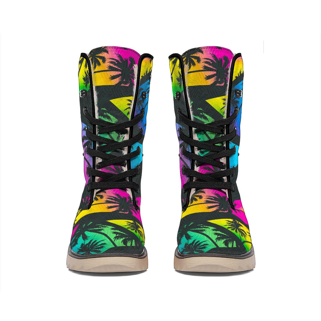 EDM Beach Palm Tree Pattern Print Winter Boots