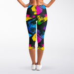 EDM Beach Palm Tree Pattern Print Women's Capri Leggings