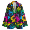 EDM Beach Palm Tree Pattern Print Women's Cotton Blazer