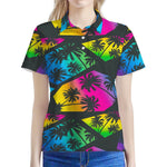 EDM Beach Palm Tree Pattern Print Women's Polo Shirt