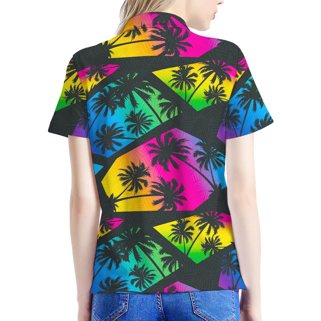 EDM Beach Palm Tree Pattern Print Women's Polo Shirt