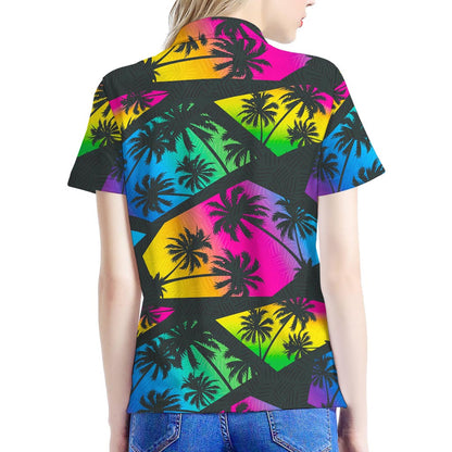 EDM Beach Palm Tree Pattern Print Women's Polo Shirt