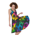 EDM Beach Palm Tree Pattern Print Sleeveless Knee Length Dress