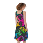 EDM Beach Palm Tree Pattern Print Women's Sleeveless Dress