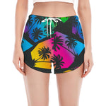EDM Beach Palm Tree Pattern Print Women's Split Running Shorts