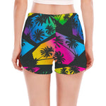 EDM Beach Palm Tree Pattern Print Women's Split Running Shorts