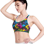 EDM Beach Palm Tree Pattern Print Women's Sports Bra
