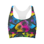 EDM Beach Palm Tree Pattern Print Women's Sports Bra