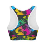EDM Beach Palm Tree Pattern Print Women's Sports Bra