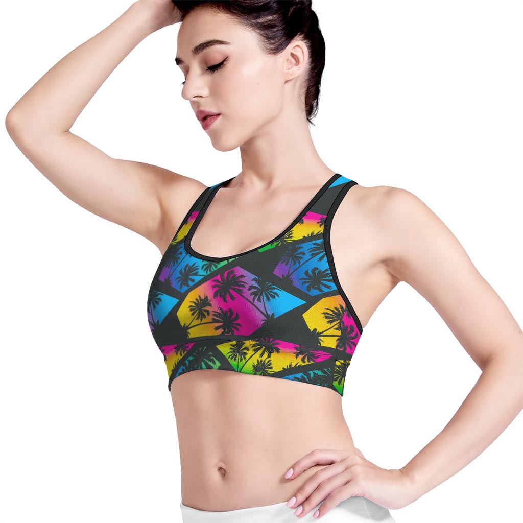 EDM Beach Palm Tree Pattern Print Women's Sports Bra