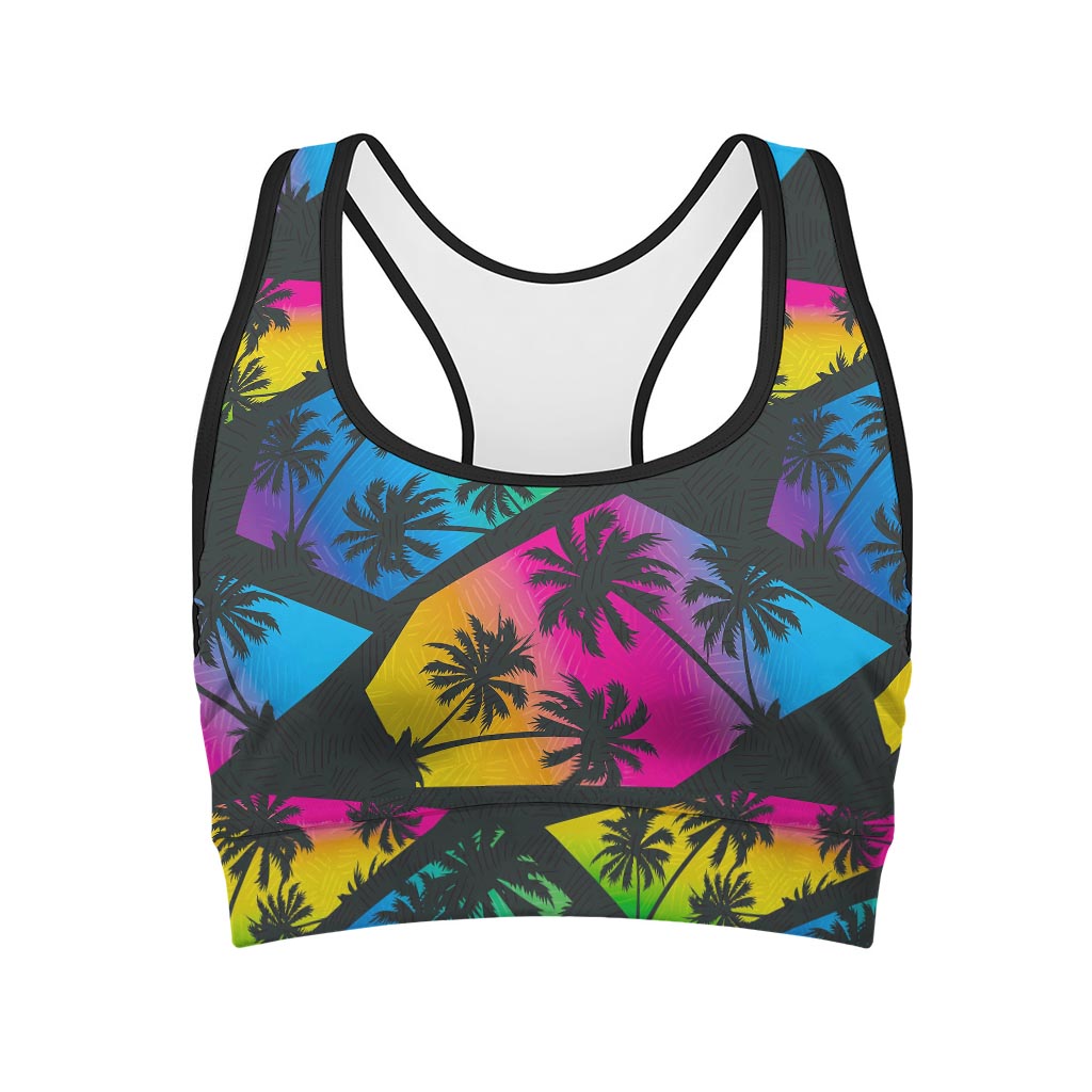 EDM Beach Palm Tree Pattern Print Women's Sports Bra