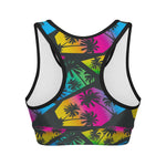 EDM Beach Palm Tree Pattern Print Women's Sports Bra