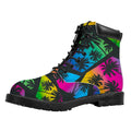 EDM Beach Palm Tree Pattern Print Padded Collar Lace Up Boots