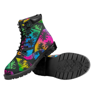 EDM Beach Palm Tree Pattern Print Work Boots