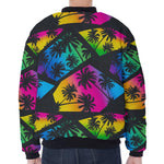 EDM Beach Palm Tree Pattern Print Zip Sleeve Bomber Jacket