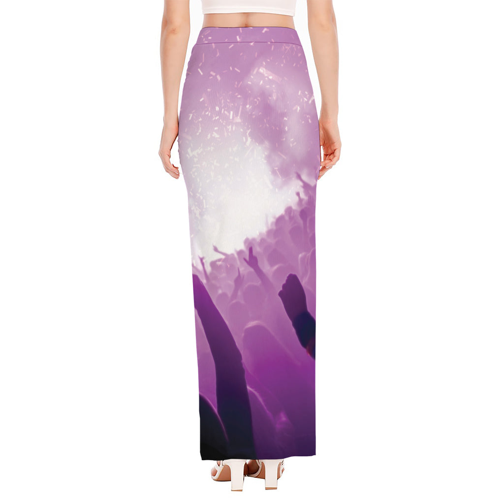 EDM Party In Nightclub Print High Slit Maxi Skirt