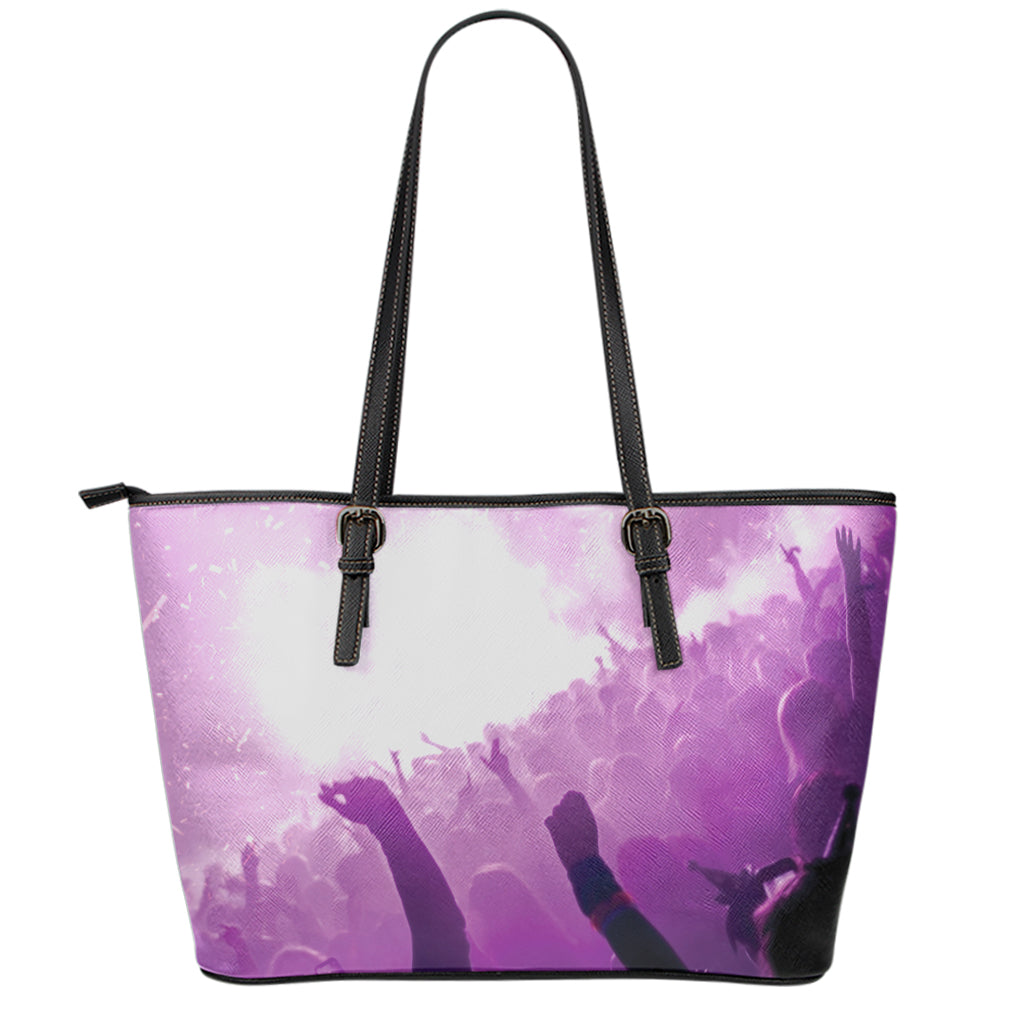 EDM Party In Nightclub Print Leather Tote Bag