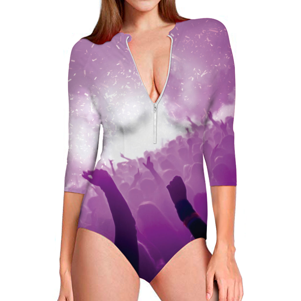 EDM Party In Nightclub Print Long Sleeve Swimsuit