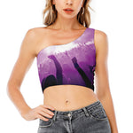 EDM Party In Nightclub Print One Shoulder Crop Top