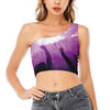 EDM Party In Nightclub Print One Shoulder Crop Top