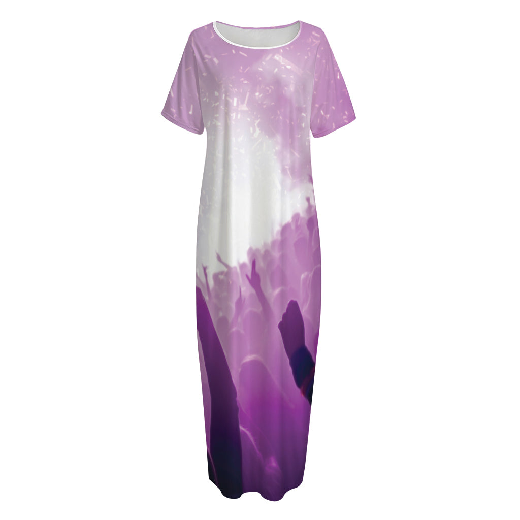 EDM Party In Nightclub Print Short Sleeve Long Nightdress