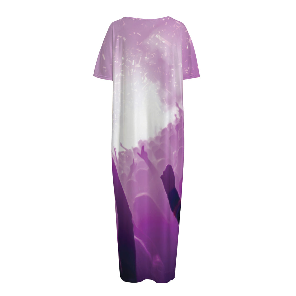 EDM Party In Nightclub Print Short Sleeve Long Nightdress