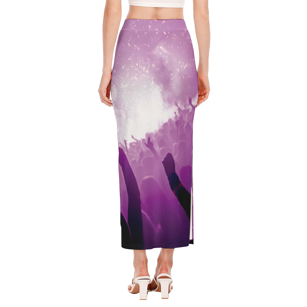 EDM Party In Nightclub Print Side Slit Maxi Skirt