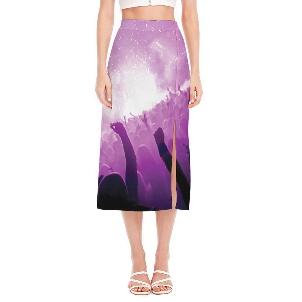 EDM Party In Nightclub Print Side Slit Midi Skirt