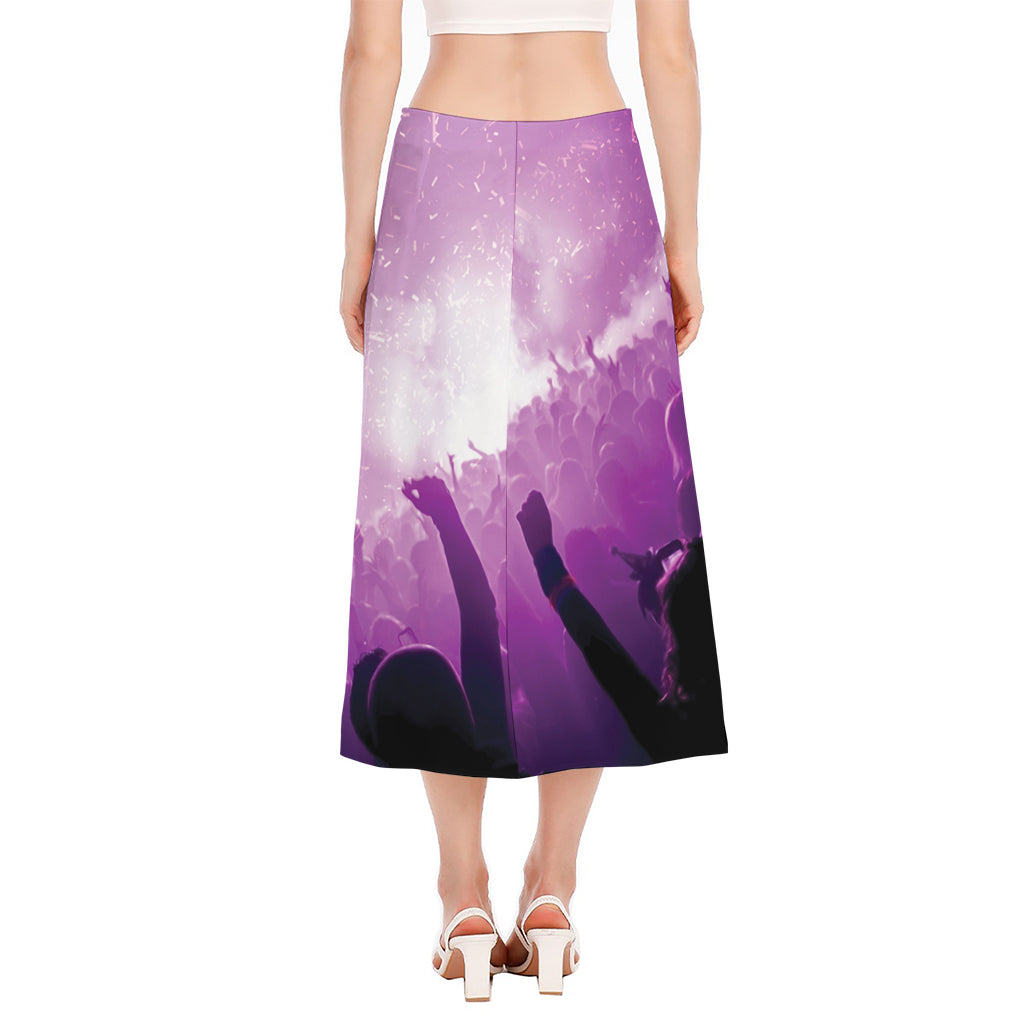 EDM Party In Nightclub Print Side Slit Midi Skirt