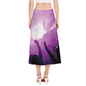 EDM Party In Nightclub Print Side Slit Midi Skirt