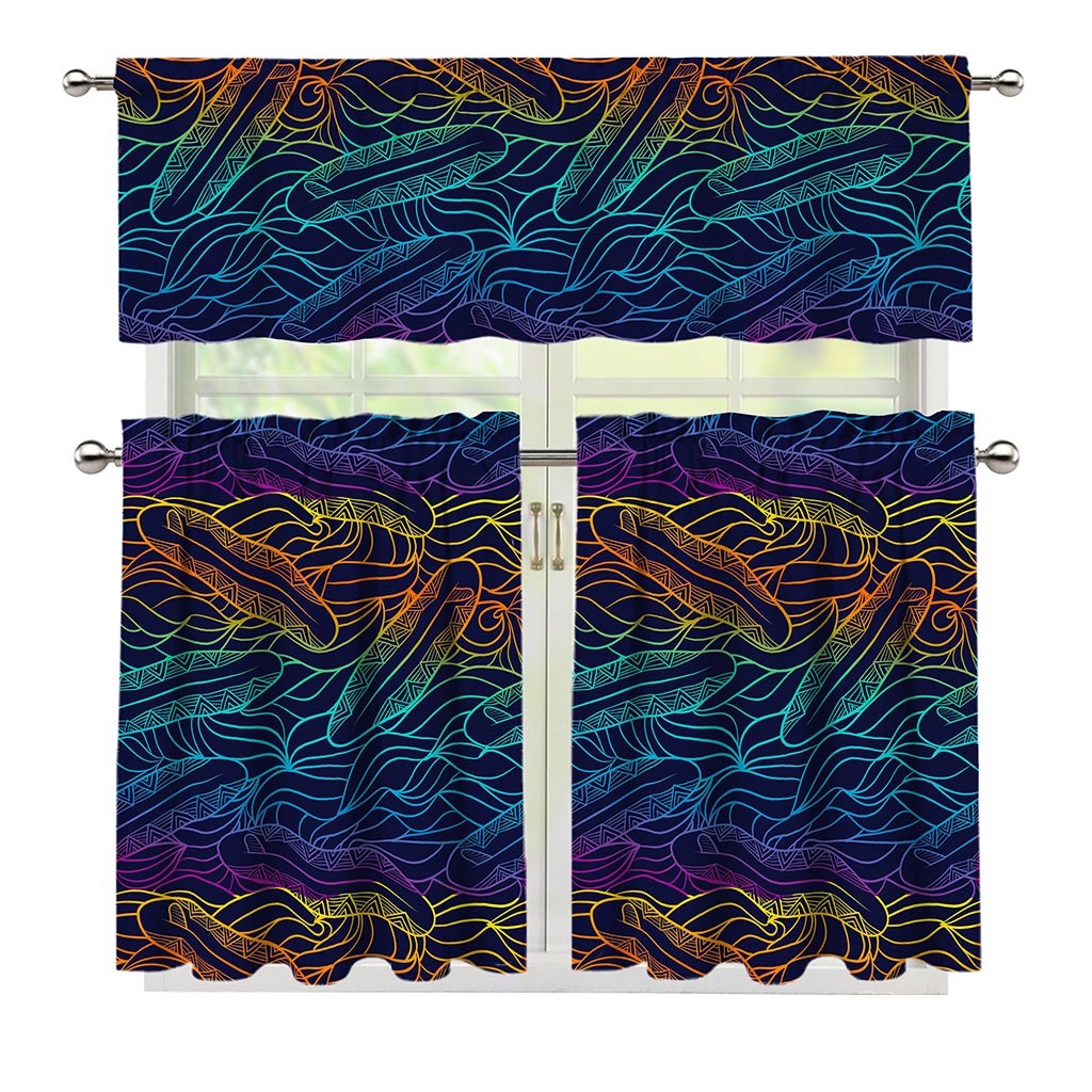 EDM Surfing Wave Pattern Print 3 Piece Kitchen Curtains