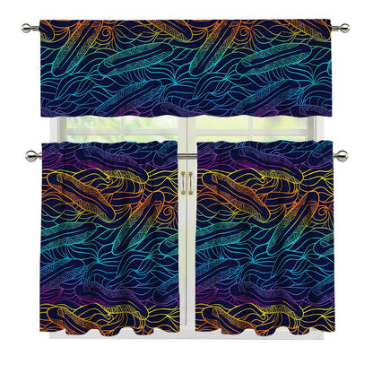 EDM Surfing Wave Pattern Print 3 Piece Kitchen Curtains