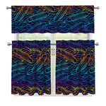 EDM Surfing Wave Pattern Print 3 Piece Kitchen Curtains