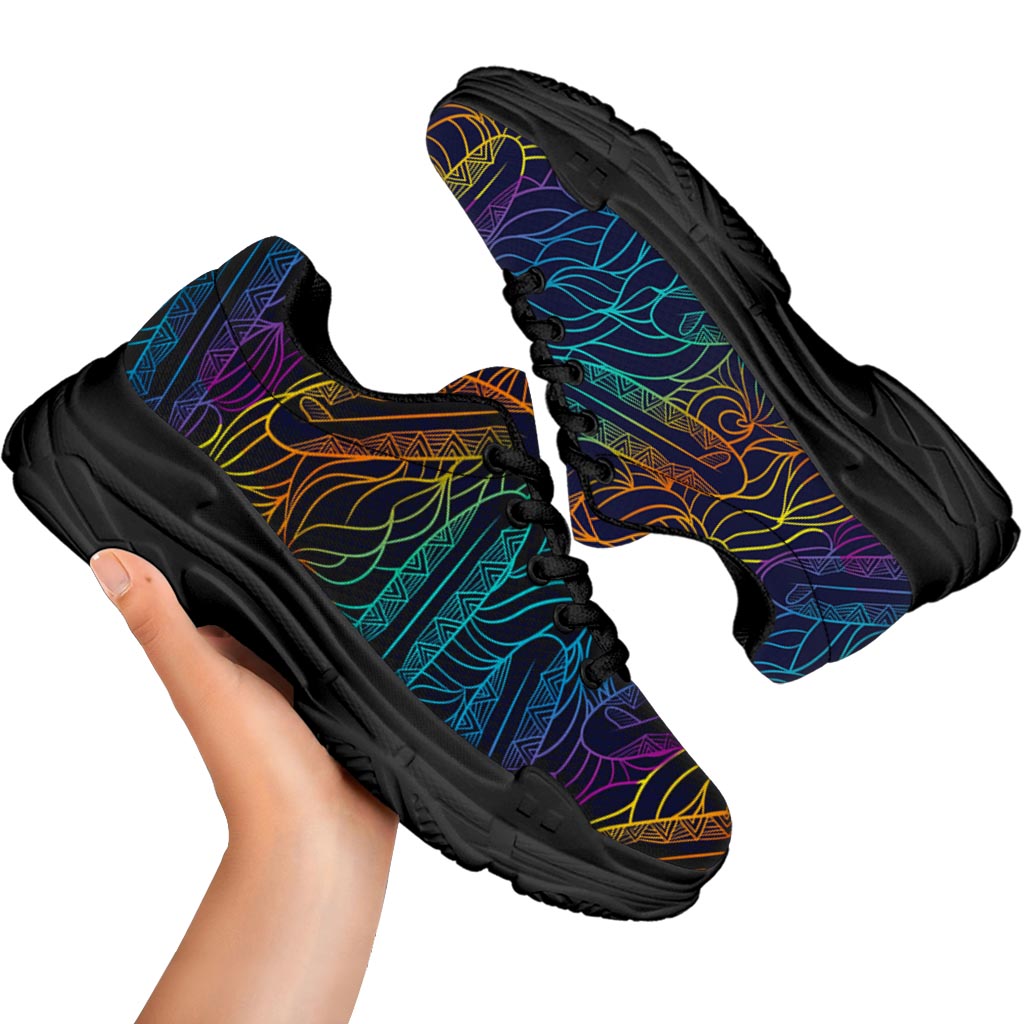 EDM Surfing Wave Pattern Print Black Chunky Shoes