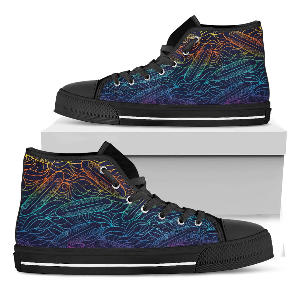 EDM Surfing Wave Pattern Print Black High Top Sneakers