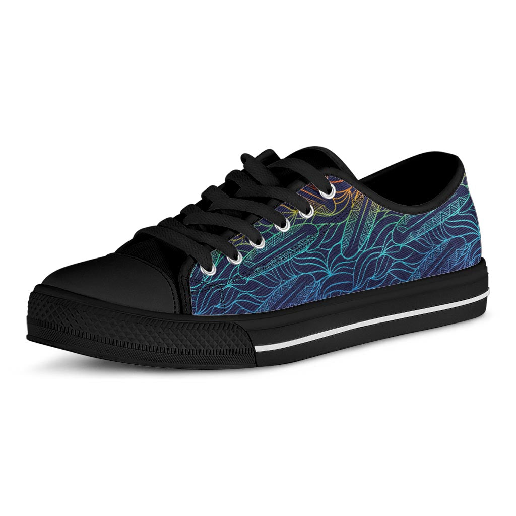 EDM Surfing Wave Pattern Print Black Low Top Sneakers