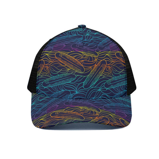 EDM Surfing Wave Pattern Print Black Mesh Trucker Cap