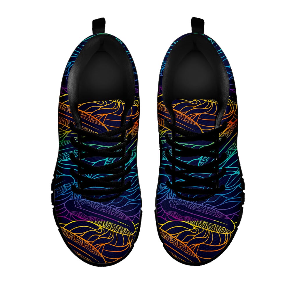 EDM Surfing Wave Pattern Print Black Running Shoes
