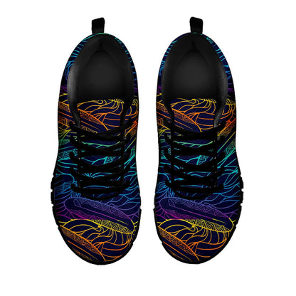 EDM Surfing Wave Pattern Print Black Running Shoes