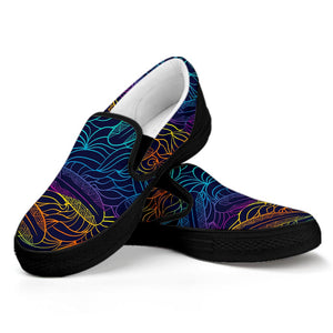 EDM Surfing Wave Pattern Print Black Slip On Sneakers