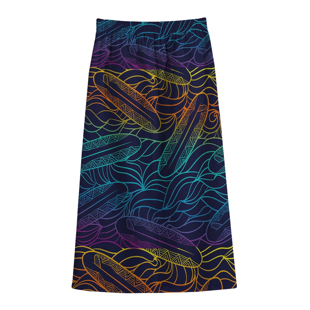 EDM Surfing Wave Pattern Print Cotton Front Slit Maxi Skirt