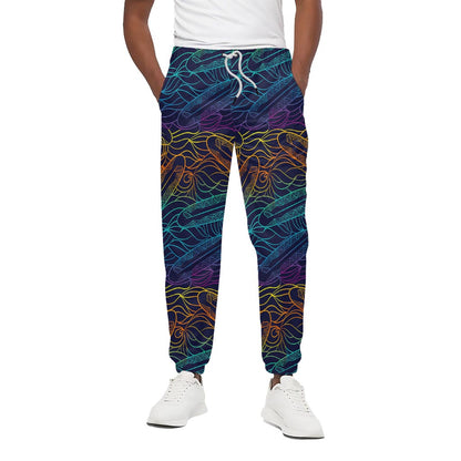 EDM Surfing Wave Pattern Print Cotton Pants