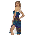 EDM Surfing Wave Pattern Print Cross Back Cami Dress