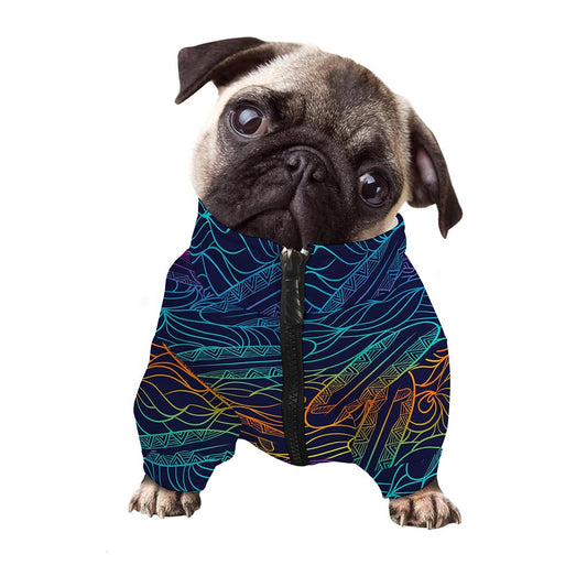 EDM Surfing Wave Pattern Print Dog Zip Up Jacket