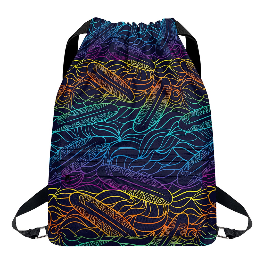 EDM Surfing Wave Pattern Print Drawstring Backpack