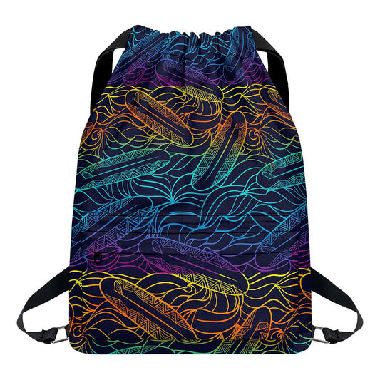 EDM Surfing Wave Pattern Print Drawstring Backpack