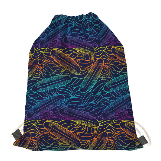 EDM Surfing Wave Pattern Print Drawstring Bag