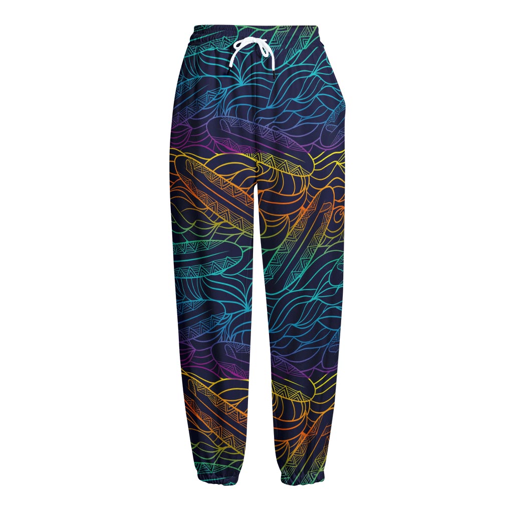 EDM Surfing Wave Pattern Print Fleece Lined Knit Pants